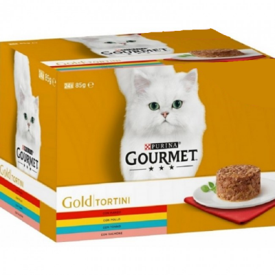 Purina Gourmet Gold Tortini Mix con Salmone, Tonno, Manzo, Pollo 24x85g